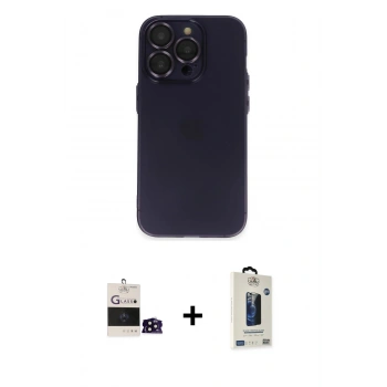 MARSİLYAN™- iPhone 14 Pro Max Kılıf Ufuk Minimal Özel Seri - Siyah Bilvis Hayalet Cam Ekran Koruyucu + Bilvis Titan Kamera Lens - SH