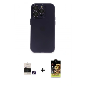 MARSİLYAN™- iPhone 14 Pro Max Kılıf Ufuk Minimal Özel Seri - Siyah Buffer Cam Ekran Koruyucu + Bilvis Titan Kamera Lens - GS