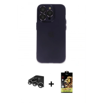 MARSİLYAN™- iPhone 14 Pro Max Kılıf Ufuk Minimal Özel Seri - Siyah Buffer Cam Ekran Koruyucu + Raze Metal Kamera Lens - GS