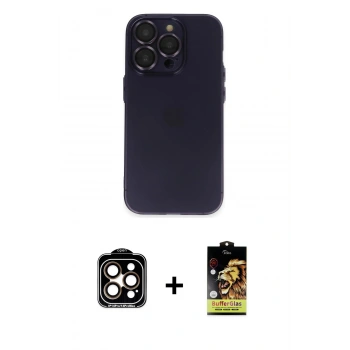 MARSİLYAN™- iPhone 14 Pro Max Kılıf Ufuk Minimal Özel Seri - Siyah Buffer Cam Ekran Koruyucu + PVD Metal Kamera Lens - TU