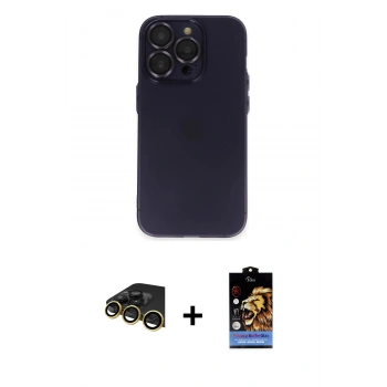 MARSİLYAN™- iPhone 14 Pro Max Kılıf Ufuk Minimal Özel Seri - Siyah Buffer Hayalet Cam Ekran Koruyucu + Raze Metal Kamera Lens - GD