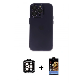 MARSİLYAN™- iPhone 14 Pro Max Kılıf Ufuk Minimal Özel Seri - Siyah Buffer Hayalet Cam Ekran Koruyucu + PVD Metal Kamera Lens - TU