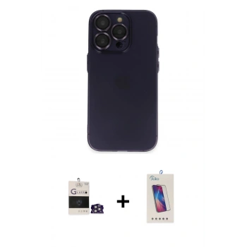 MARSİLYAN™- iPhone 14 Pro Max Kılıf Ufuk Minimal Özel Seri - Siyah Joko 5D Cam + Bilvis Titan Kamera Lens - GS