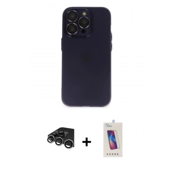 MARSİLYAN™- iPhone 14 Pro Max Kılıf Ufuk Minimal Özel Seri - Siyah Joko 5D Cam + Raze Metal Kamera Lens - GS