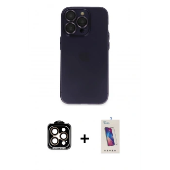 MARSİLYAN™- iPhone 14 Pro Max Kılıf Ufuk Minimal Özel Seri - Siyah Joko 5D Cam + PVD Metal Kamera Lens - TU