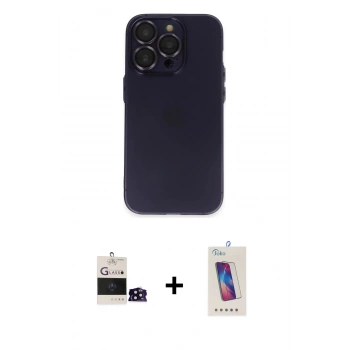 MARSİLYAN™- iPhone 14 Pro Max Kılıf Ufuk Minimal Özel Seri - Siyah Joko 5D Cam + Bilvis Titan Kamera Lens - SH