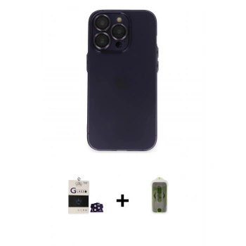 MARSİLYAN™- iPhone 14 Pro Max Kılıf Ufuk Minimal Özel Seri - Siyah Joko Magic 5D Hayalet Cam + Bilvis Titan Kamera Lens - DNMR