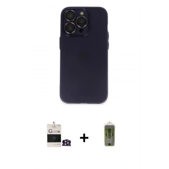 MARSİLYAN™- iPhone 14 Pro Max Kılıf Ufuk Minimal Özel Seri - Siyah Joko Magic 5D Hayalet Cam + Bilvis Titan Kamera Lens - GD