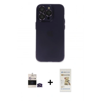 MARSİLYAN™- iPhone 14 Pro Max Kılıf Ufuk Minimal Özel Seri - Siyah Mat Seramik Nano Ekran Koruyucu + Bilvis Titan Kamera Lens - DNMR