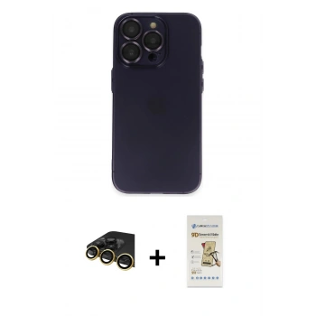 MARSİLYAN™- iPhone 14 Pro Max Kılıf Ufuk Minimal Özel Seri - Siyah Mat Seramik Nano Ekran Koruyucu + Raze Metal Kamera Lens - GD