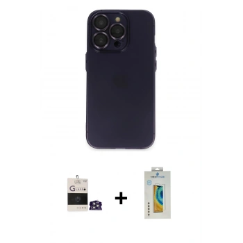 MARSİLYAN™- iPhone 14 Pro Max Kılıf Ufuk Minimal Özel Seri - Siyah Polymer Nano Ekran Koruyucu + Bilvis Titan Kamera Lens - GS