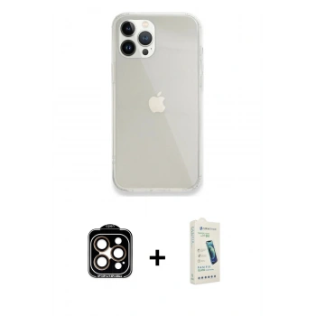 MARSİLYAN™- iPhone 14 Pro Max Kılıf Vadi Asil Prime - Şeffaf Pasifik Cam Ekran Koruyucu + PVD Metal Kamera Lens - TU