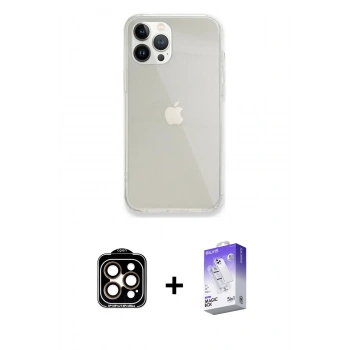 MARSİLYAN™- iPhone 14 Pro Max Kılıf Vadi Asil Prime - Siyah Bilvis 5in1 3D Magic Cam Ekran Koruyucu + PVD Metal Kamera Lens - TU