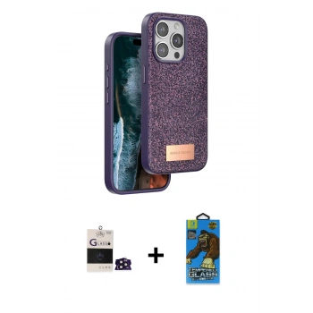 MARSİLYAN™- iPhone 14 Pro Max Kılıf Vadi Klasik Serisi - Siyah 18D Cam Ekran Koruyucu + Bilvis Titan Kamera Lens - DNMR