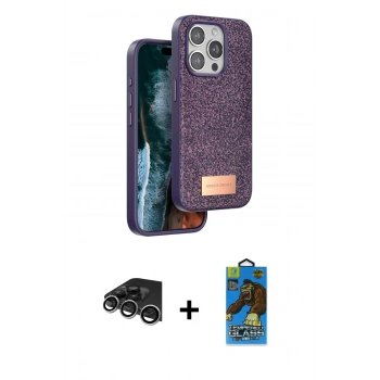 MARSİLYAN™- iPhone 14 Pro Max Kılıf Vadi Klasik Serisi - Siyah 18D Cam Ekran Koruyucu + Raze Metal Kamera Lens - GS