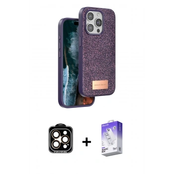 MARSİLYAN™- iPhone 14 Pro Max Kılıf Vadi Klasik Serisi - Siyah Bilvis 5in1 3D Magic Cam Ekran Koruyucu + PVD Metal Kamera Lens - TU