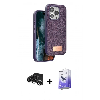 MARSİLYAN™- iPhone 14 Pro Max Kılıf Vadi Klasik Serisi - Siyah Bilvis 5in1 5D Magic Hayalet Cam Ekran Koruyucu + Raze Metal Kamera Lens - GS
