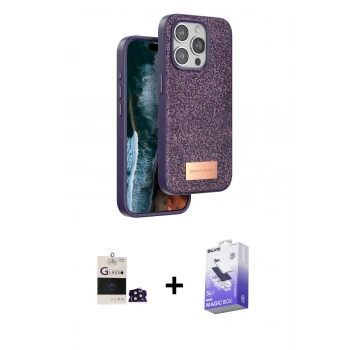 MARSİLYAN™- iPhone 14 Pro Max Kılıf Vadi Klasik Serisi - Siyah Bilvis 5in1 5D Magic Hayalet Cam Ekran Koruyucu + Bilvis Titan Kamera Lens - DNMR