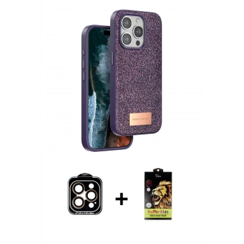 MARSİLYAN™- iPhone 14 Pro Max Kılıf Vadi Klasik Serisi - Siyah Buffer Cam Ekran Koruyucu + PVD Metal Kamera Lens - TU