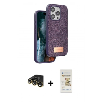 MARSİLYAN™- iPhone 14 Pro Max Kılıf Vadi Klasik Serisi - Siyah Mat Seramik Nano Ekran Koruyucu + Raze Metal Kamera Lens - GD