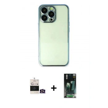 MARSİLYAN™- iPhone 14 Pro Max Kılıf Vadi Minimal - Şeffaf 360 Full Body Arka Koruyucu + Bilvis Titan Kamera Lens - GD