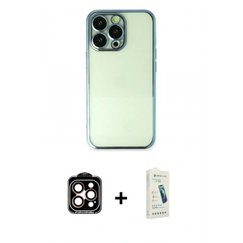 MARSİLYAN™- iPhone 14 Pro Max Kılıf Vadi Minimal - Şeffaf Pasifik Cam Ekran Koruyucu + PVD Metal Kamera Lens - TU