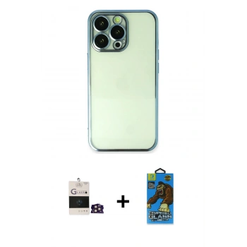 MARSİLYAN™- iPhone 14 Pro Max Kılıf Vadi Minimal - Siyah 18D Cam Ekran Koruyucu + Bilvis Titan Kamera Lens - GD