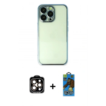 MARSİLYAN™- iPhone 14 Pro Max Kılıf Vadi Minimal - Siyah 18D Cam Ekran Koruyucu + PVD Metal Kamera Lens - TU