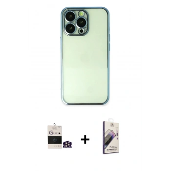 MARSİLYAN™- iPhone 14 Pro Max Kılıf Vadi Minimal - Siyah Bilvis 3D Mat Cam Ekran Koruyucu + Bilvis Titan Kamera Lens - GD