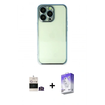 MARSİLYAN™- iPhone 14 Pro Max Kılıf Vadi Minimal - Siyah Bilvis 5in1 3D Magic Cam Ekran Koruyucu + Bilvis Titan Kamera Lens - GD