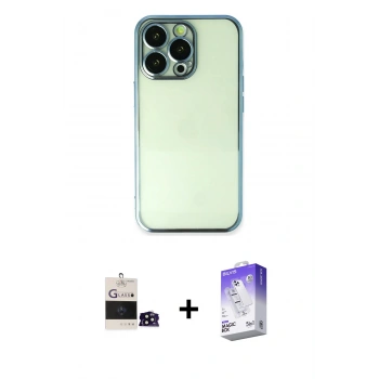 MARSİLYAN™- iPhone 14 Pro Max Kılıf Vadi Minimal - Siyah Bilvis 5in1 3D Magic Cam Ekran Koruyucu + Bilvis Titan Kamera Lens - SH