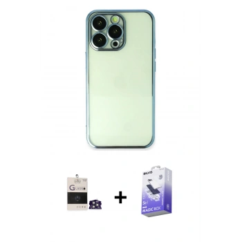 MARSİLYAN™- iPhone 14 Pro Max Kılıf Vadi Minimal - Siyah Bilvis 5in1 5D Magic Hayalet Cam Ekran Koruyucu + Bilvis Titan Kamera Lens - GS