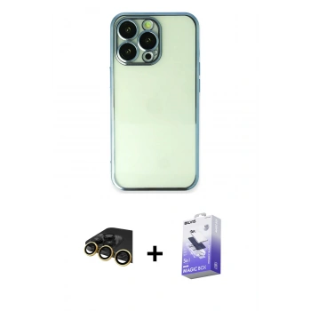 MARSİLYAN™- iPhone 14 Pro Max Kılıf Vadi Minimal - Siyah Bilvis 5in1 5D Magic Hayalet Cam Ekran Koruyucu + Raze Metal Kamera Lens - GD