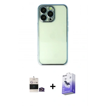 MARSİLYAN™- iPhone 14 Pro Max Kılıf Vadi Minimal - Siyah Bilvis 5in1 5D Magic Hayalet Cam Ekran Koruyucu + Bilvis Titan Kamera Lens - GD