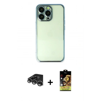 MARSİLYAN™- iPhone 14 Pro Max Kılıf Vadi Minimal - Siyah Buffer Cam Ekran Koruyucu + Raze Metal Kamera Lens - GS
