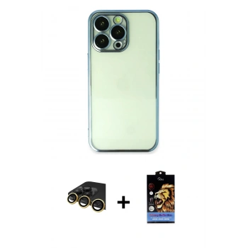 MARSİLYAN™- iPhone 14 Pro Max Kılıf Vadi Minimal - Siyah Buffer Hayalet Cam Ekran Koruyucu + Raze Metal Kamera Lens - GD