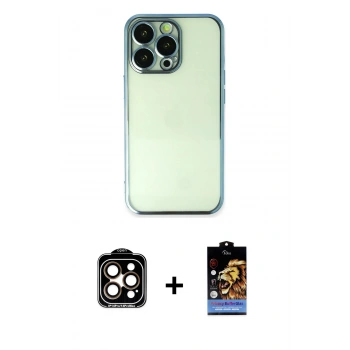 MARSİLYAN™- iPhone 14 Pro Max Kılıf Vadi Minimal - Siyah Buffer Hayalet Cam Ekran Koruyucu + PVD Metal Kamera Lens - TU