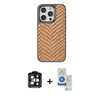 MARSİLYAN™- iPhone 14 Pro Max Kılıf Vadi Özel Seri - Şeffaf Royal Nano Ekran Koruyucu + PVD Metal Kamera Lens - TU