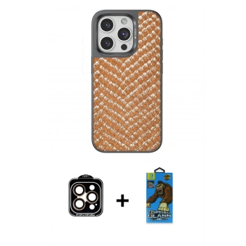 MARSİLYAN™- iPhone 14 Pro Max Kılıf Vadi Özel Seri - Siyah 18D Cam Ekran Koruyucu + PVD Metal Kamera Lens - TU