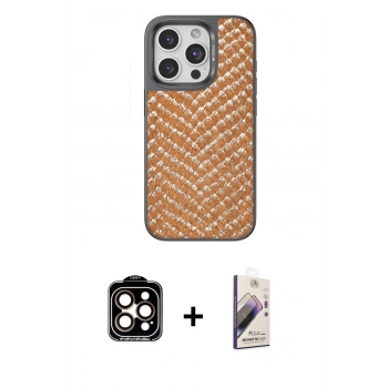 MARSİLYAN™- iPhone 14 Pro Max Kılıf Vadi Özel Seri - Siyah Bilvis 3D Mat Cam Ekran Koruyucu + PVD Metal Kamera Lens - TU