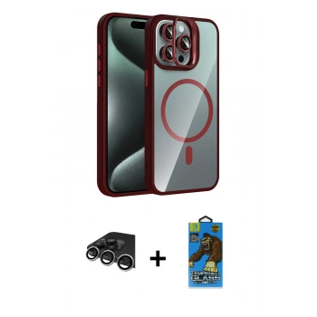 MARSİLYAN™- iPhone 14 Pro Max Kılıf Yadigar Asil Koleksiyonu - Siyah 18D Cam Ekran Koruyucu + Raze Metal Kamera Lens - GS