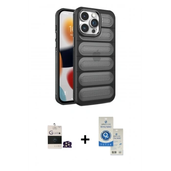 MARSİLYAN™- iPhone 14 Pro Max Kılıf Yadigar Doku Özel Seri - Şeffaf Royal Nano Ekran Koruyucu + Bilvis Titan Kamera Lens - GD
