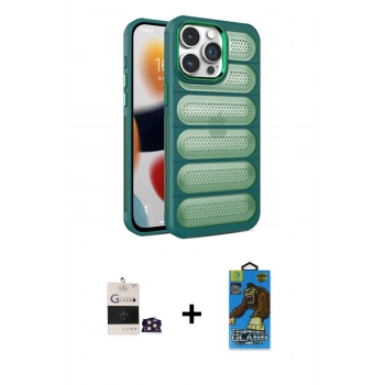 MARSİLYAN™- iPhone 14 Pro Max Kılıf Yadigar Doku Özel Seri - Siyah 18D Cam Ekran Koruyucu + Bilvis Titan Kamera Lens - GD