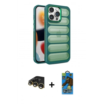 MARSİLYAN™- iPhone 14 Pro Max Kılıf Yadigar Doku Özel Seri - Siyah 18D Cam Ekran Koruyucu + Raze Metal Kamera Lens - GD