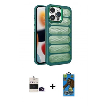 MARSİLYAN™- iPhone 14 Pro Max Kılıf Yadigar Doku Özel Seri - Siyah 18D Cam Ekran Koruyucu + Bilvis Titan Kamera Lens - SH