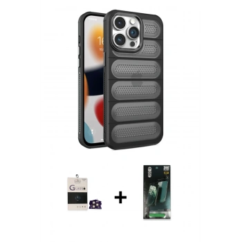 MARSİLYAN™- iPhone 14 Pro Max Kılıf Yadigar Doku Özel Seri - Siyah 360 Mat Full Body Arka Koruyucu + Bilvis Titan Kamera Lens - GD