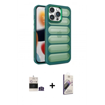 MARSİLYAN™- iPhone 14 Pro Max Kılıf Yadigar Doku Özel Seri - Siyah Bilvis 3D Mat Cam Ekran Koruyucu + Bilvis Titan Kamera Lens - GS