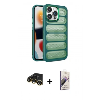 MARSİLYAN™- iPhone 14 Pro Max Kılıf Yadigar Doku Özel Seri - Siyah Bilvis 3D Mat Cam Ekran Koruyucu + Raze Metal Kamera Lens - GD