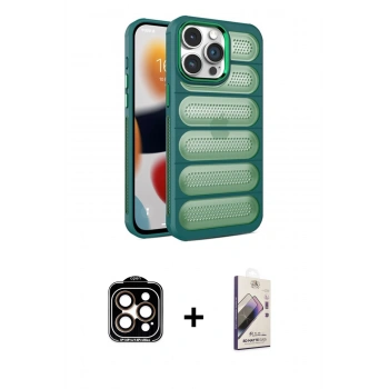 MARSİLYAN™- iPhone 14 Pro Max Kılıf Yadigar Doku Özel Seri - Siyah Bilvis 3D Mat Cam Ekran Koruyucu + PVD Metal Kamera Lens - TU