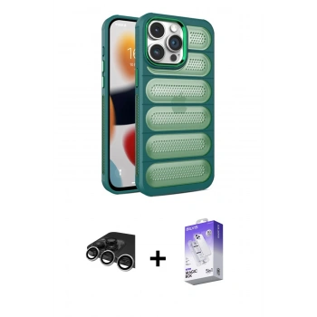 MARSİLYAN™- iPhone 14 Pro Max Kılıf Yadigar Doku Özel Seri - Siyah Bilvis 5in1 3D Magic Cam Ekran Koruyucu + Raze Metal Kamera Lens - GS